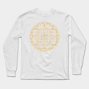 Elegant Gold Flower Mandala White Design Long Sleeve T-Shirt